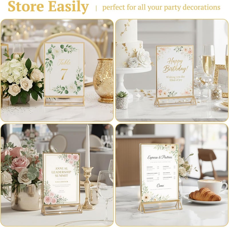EHWINE 12 Pack Acrylic Sign Holder 5 x 7, Double Sided Gold Picture Frame Stand up Table Top Sign Holders, Clear Display Stand Menu Flyer Holder for Wedding Party (Provide Non-slip Mats) - Image 5
